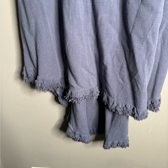Umgee Blue Short Sleeve Shirt High Low Silhouette Fringe Trim Size Medium - Picture 2 of 6